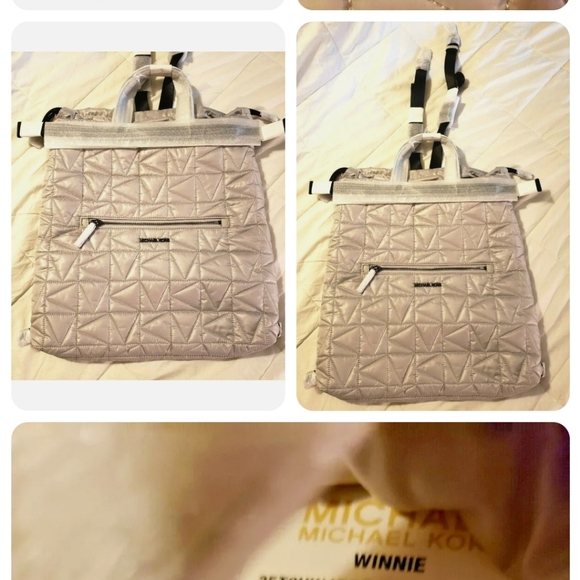MICHAEL Kors Winnie Lg Quilted Canvas Drawstring Backpack Aluminum - Picture 4 of 4